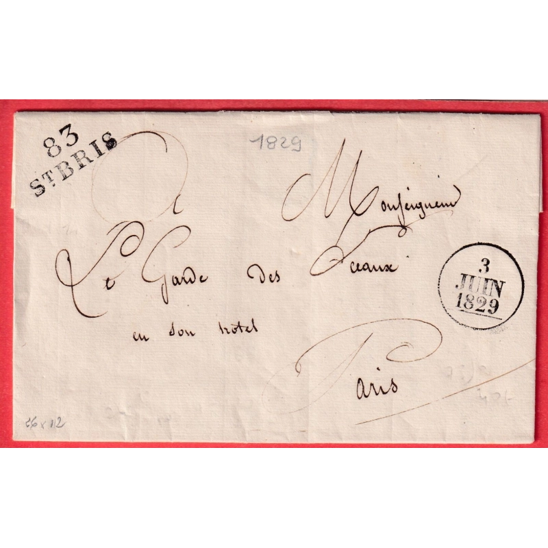 MARQUE 83 SAINT BRIS YONNE 1829 POUR PARIS INDICE 14