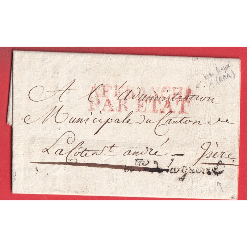 FRANCHISE MINISTRE DE LA GUERRE PARIS AN7 1799 SIGNE AU TAMPON MILLET DE MUREAU BARON EMPIRE LA COTE ST ANDRE ISERE