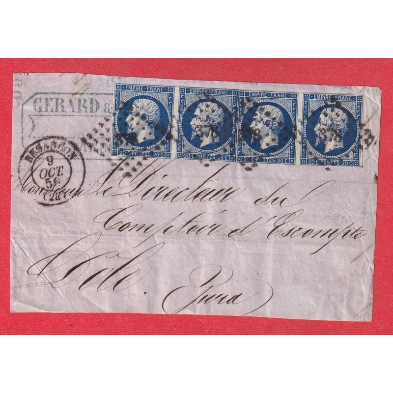 N°14 DEUX PAIRE BLEU FONCE PC 378 BESANCON DOUBS POUR DOLE JURA DEVANT DE LETTRE FRONT COVER