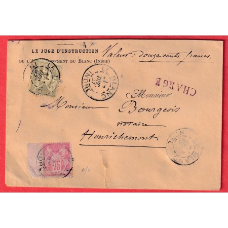 N°81 82 LE BLANC INDRE LETTRE CHARGEE HENRICHEMONT CHER AU DOS CAD ROUGE VIERZON