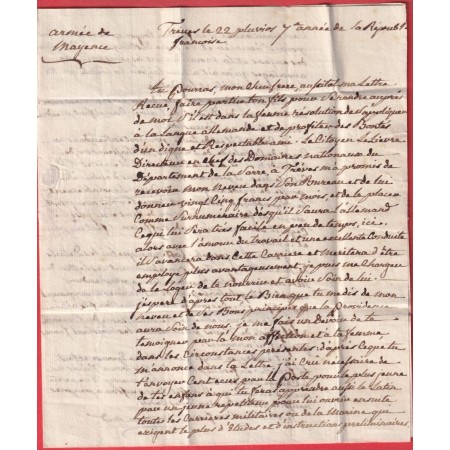 LETTRE ARMEE DE MAYENCE ALLEMAGNE 1799 TEXTE DE TREVES POUR MARSEILLE BOUCHES DU RHONE