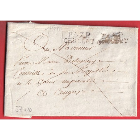 MARQUE P47P CHOLLET MAINE ET LOIRE 1811 POUR ANGERS CACHET ESSAI EN ARRIVEE INDICE 10