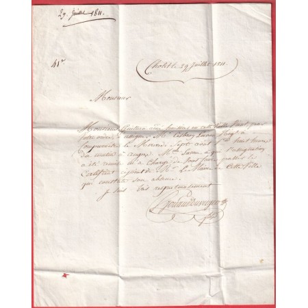 MARQUE P47P CHOLLET MAINE ET LOIRE 1811 POUR ANGERS CACHET ESSAI EN ARRIVEE INDICE 10