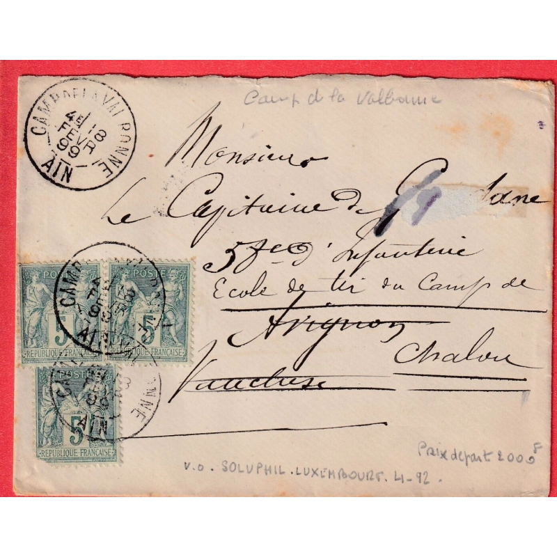 N°75 X3 CAMP DE LA VALBONNE AIN 1899 AVIGNON REEXP CHALON RARE