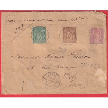 N°75 80 96 LETTRE CHARGEE AIGNAY LE DUC COTE D'OR POUR DOLE JURA