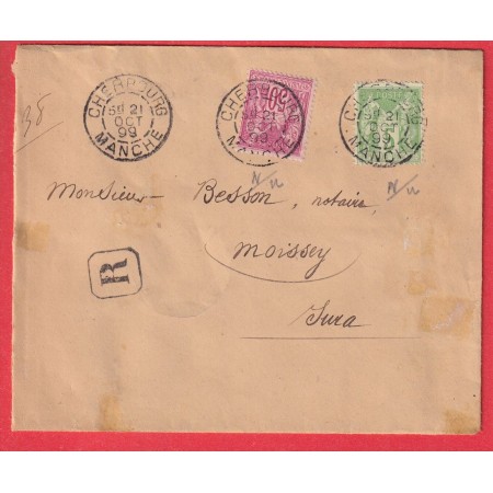N°98 106 CHERBOURG MANCHE LETTRE RECOMMANDEE POUR MOISSEY JURA   1899