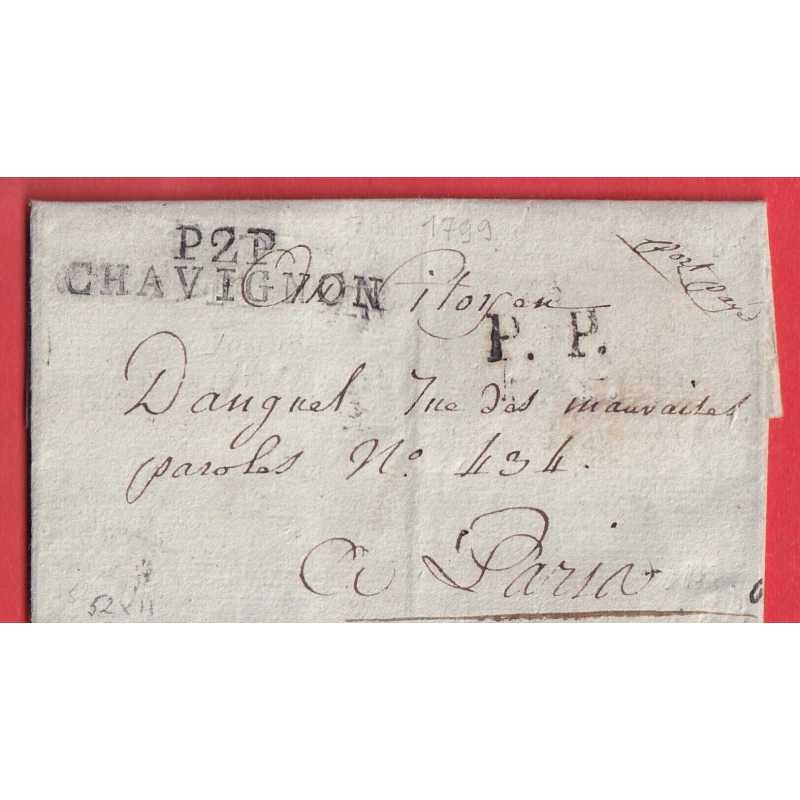 MARQUE P2P CHAVIGNON AISNE + PP BONNET PHRYGHIEN POUR PARIS TEXTE DE CHEVREGNY AN7 1799 INDICE 18