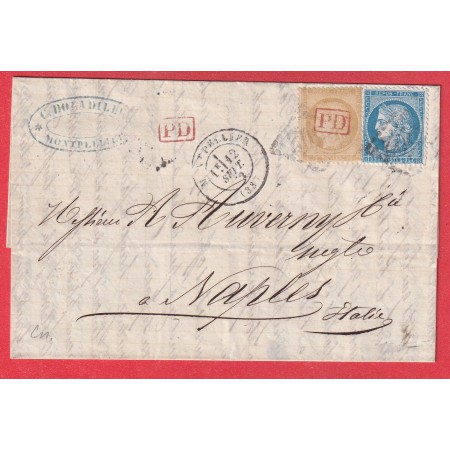 N°59 60 PD EN ROUGE SUR TIMBRE GC 2502 MONTPELLIER HERAULT NAPLES ITALIE ITALIA