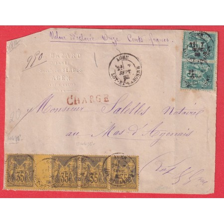 N°93 BANDE 4 + INTERPANNEAU 75 PAIRE DEVANT DE LETTRE CHARGEE AGEN LOT ET GARONNE POUR LE MAS D'AGENAIS