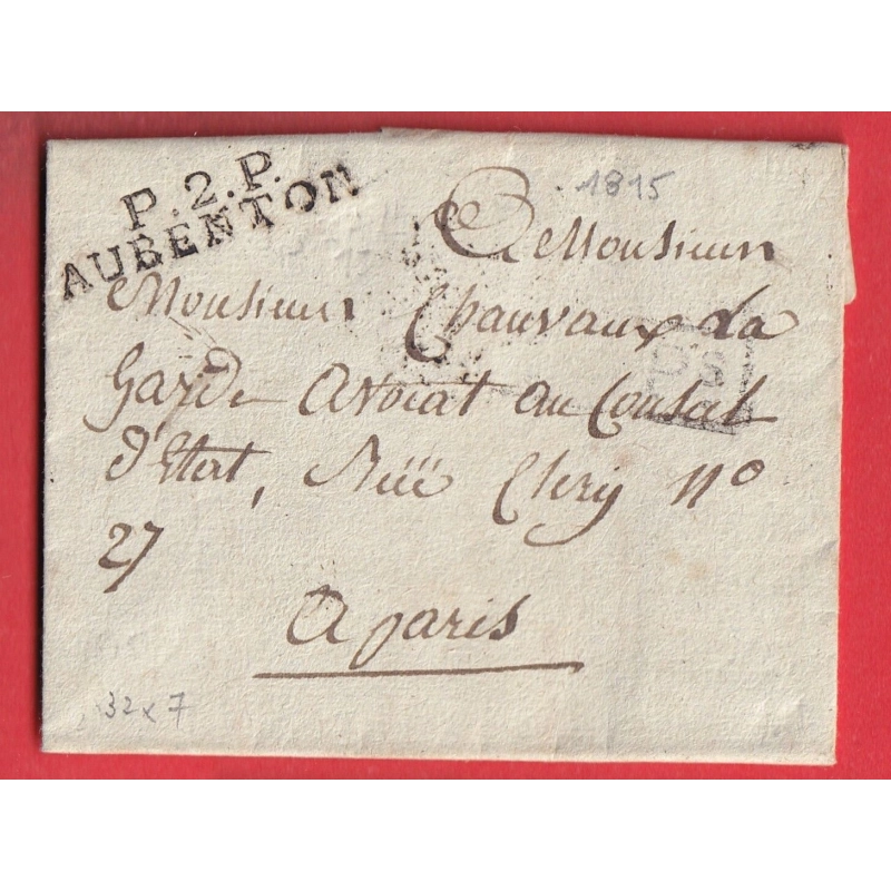 MARQUE P2P AUBENTON AISNE 1815 POUR PARIS 38X9 INDICE 14