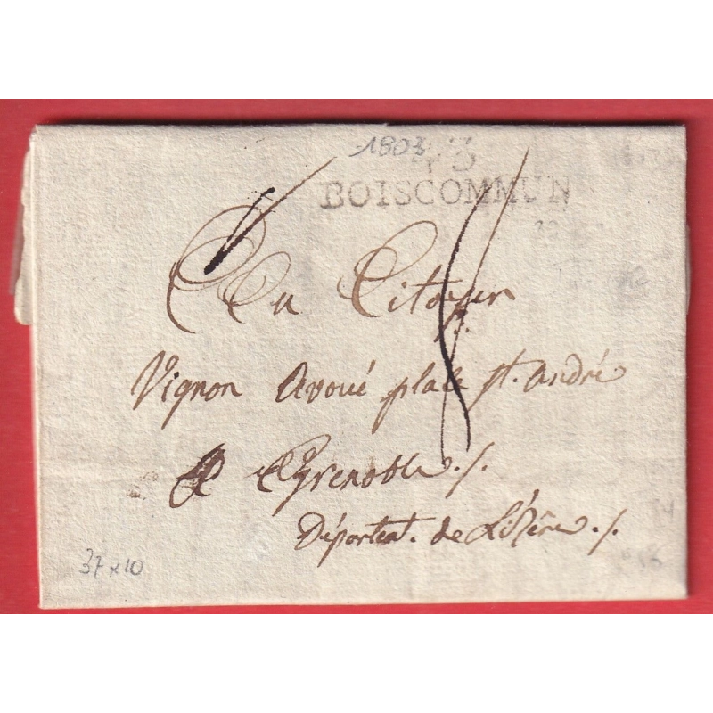 MARQUE 43 BOISCOMMUN LOIRET 37X10 1803 GRENOBLE ISERE INDICE 12