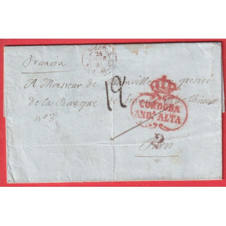 MARQUE CORDOBA ESPAGNE ESPANA CORDOUE POUR PARIS 1841 ENTREE ST JEAN DE LUZ POUR PARIS