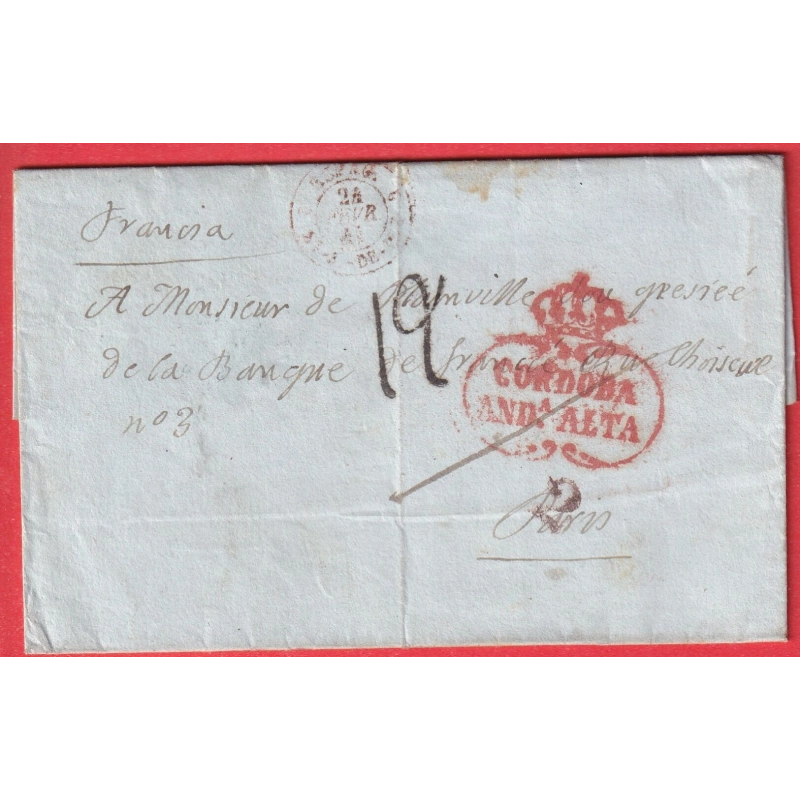 MARQUE CORDOBA ESPAGNE ESPANA CORDOUE POUR PARIS 1841 ENTREE ST JEAN DE LUZ POUR PARIS