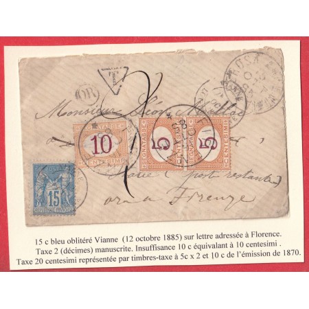 N°90 TYPE SAGE CAD VIANNE LOT ET GARONNE TAXE 20C 10 + 2X5C FIRENZE FLORENCE 1885