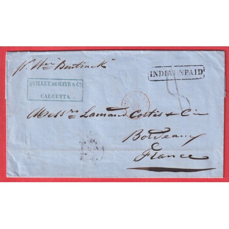 INDE INDIA CALCUTTA TAXE 8 INDIAN PAID 1859 POUR BORDEAUX FRANCE STEAMER ANGLAIS BEUTINCK VIA SUEZ