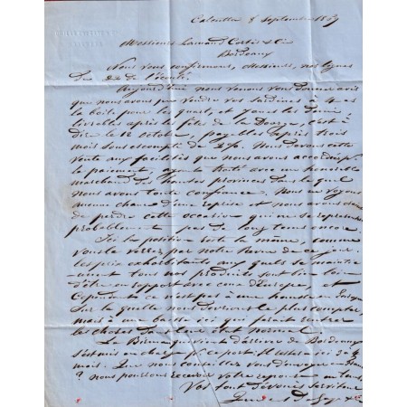 INDE INDIA CALCUTTA TAXE 8 INDIAN PAID 1859 POUR BORDEAUX FRANCE STEAMER ANGLAIS BEUTINCK VIA SUEZ