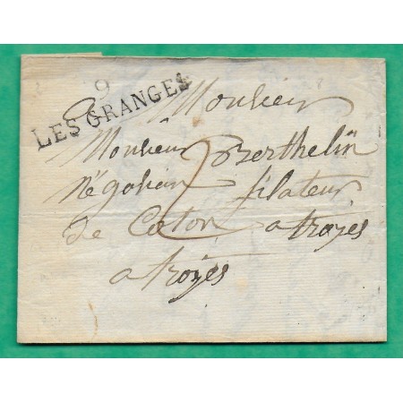 MARQUE 9 LES GRANGES AUBE POUR TROYES 48x12 1824 LETTRE COVER FRANCE