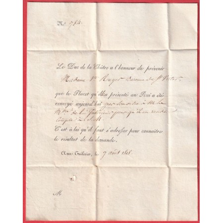 FRANCHISE  LE 1ER GENTILHOMME DE LA MAISON DU ROI PARIS PALAIS DES TUILERIES LE DUC DE LA CHATRES 1818 BAU DE LA COUR