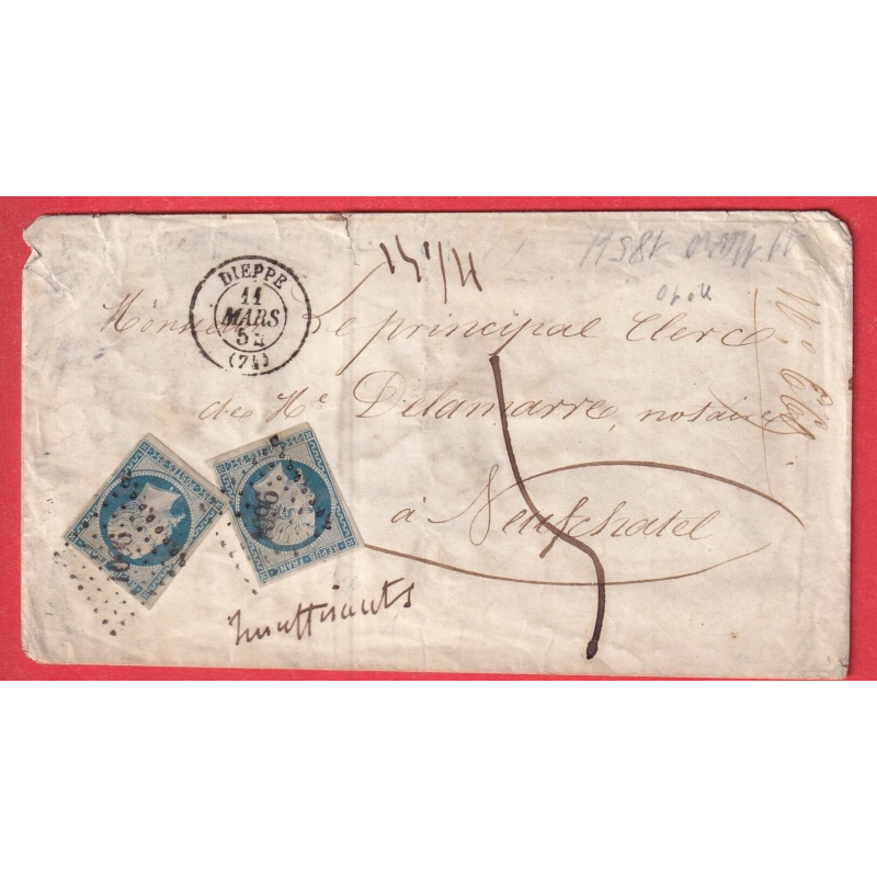 N°10 X2 TTB PC 1096 DIEPPE SEINE INFERIEURE TAXE MANUSCRIT 5 NEUFCHATEL EN BRAY