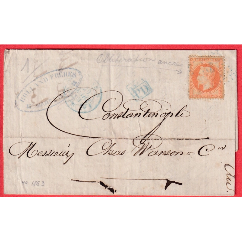 N°31 ANCRE BLEUE LIGNE U PAQ FR N°1 EN BLEU MARSEILLE POUR CONSTANTINOPLE TURQUIE TURKEY