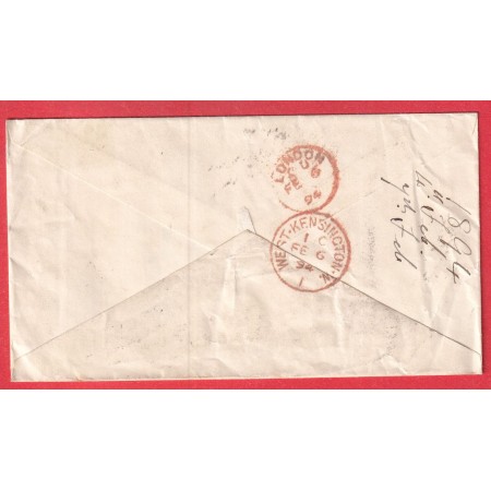 N°97 TYPE SAGE PARIS RUE LITTRE TAXE 5 PENCE FB LONDRES LONDON ANGLETERRE 1894