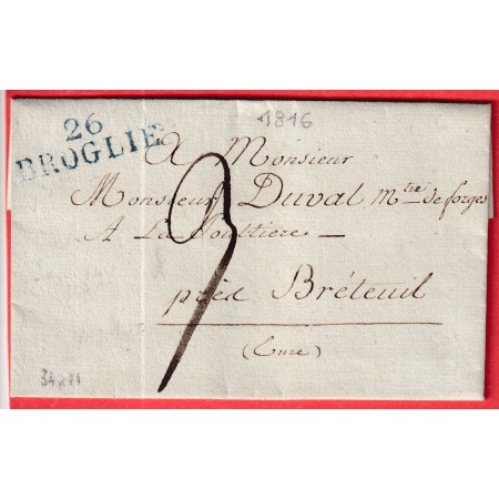 MARQUE 26 BROGLIE EURE EN BLEU 1816 BRETEUIL 34X11 INDICE 14