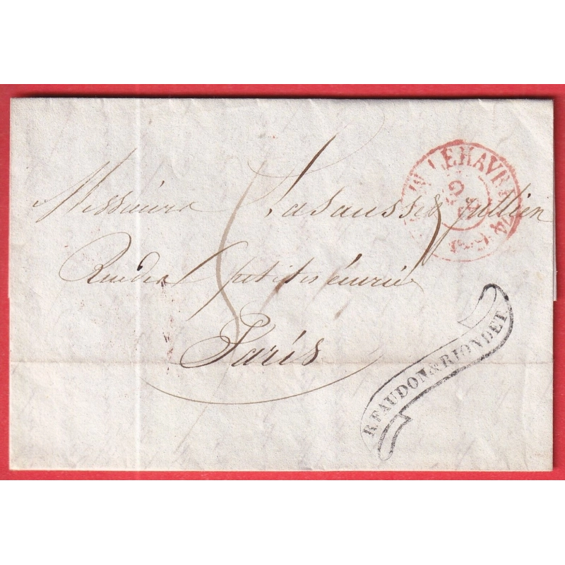 MARQUE ESSAI EN ROUGE LE HAVRE SEINE INFERIEURE 28 MAI 1829 POUR PARIS
