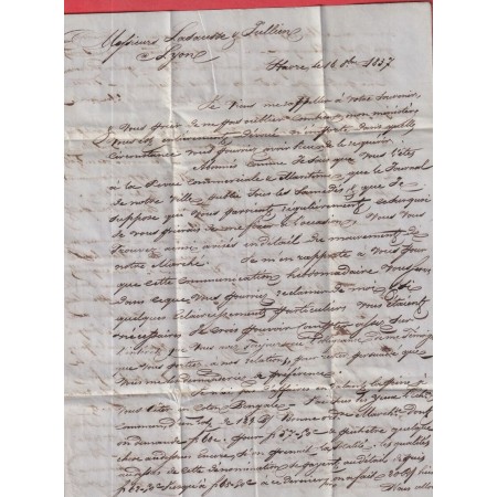 CURSIVE 74 INGOUVILLE SEINE INFERIEURE 1837 POUR LYON INDICE 16