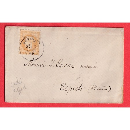 N°28 CAD TYPE 17 JOUR DE L'AN BESANCON DOUBS 2 JANV 1869 ESPRELS HAUTE SAONE ARRIVE LE 4