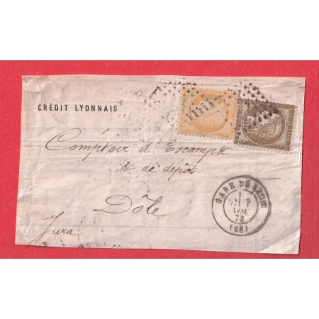 N°38 56 LOSANGE LP CAD GARE DE LYON RHONE  POUR DOLE JURA DEVANT DE LETTRE FRONT COVER