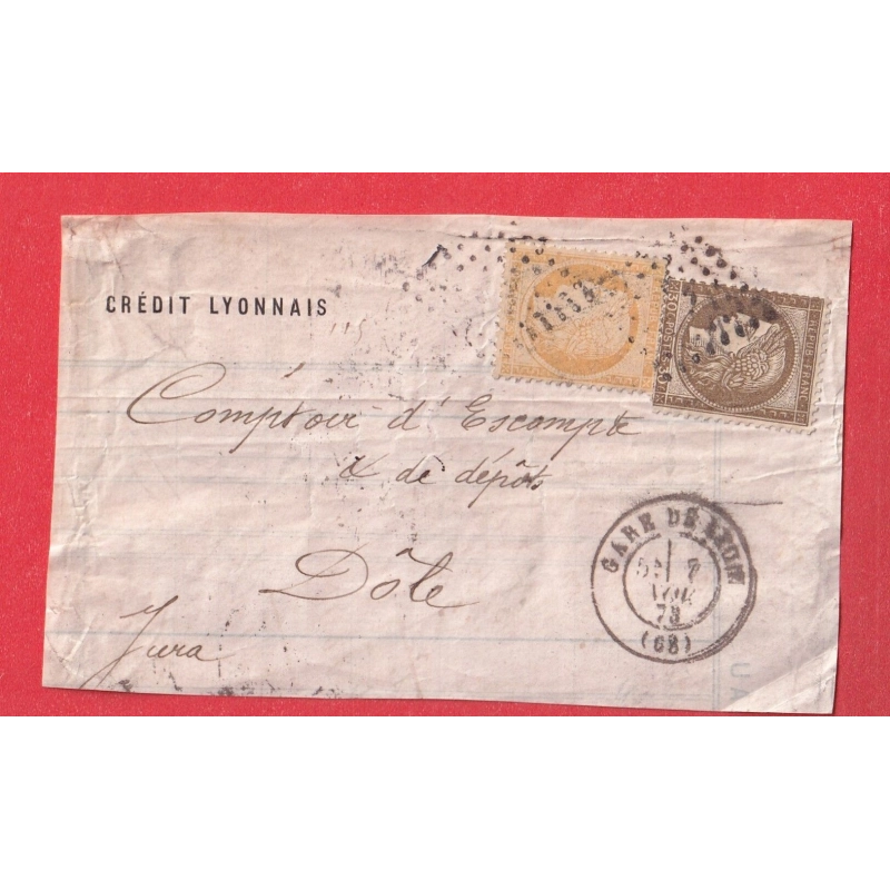 N°38 56 LOSANGE LP CAD GARE DE LYON RHONE  POUR DOLE JURA DEVANT DE LETTRE FRONT COVER