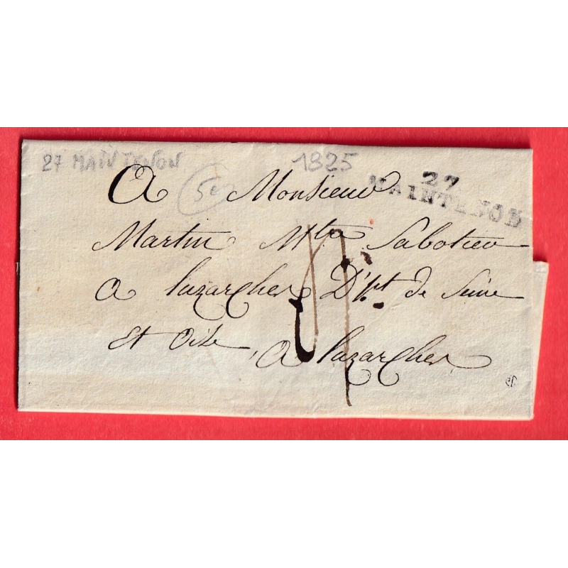 MARQUE 27 MAINTENON EURE ET LOIR 34X7 1825 INDICE 10 LUZARCHES SEINE ET OISE MARQUE BANLIEUE AU DOS