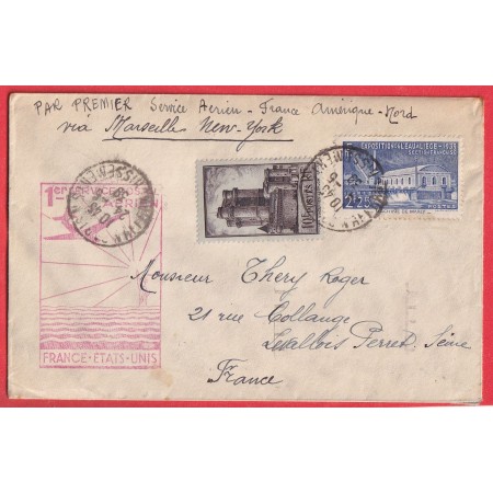 1ER VOLS FRANCE ETATS UNIS VIA MARSEILLE PARIS 1939 N°393 430