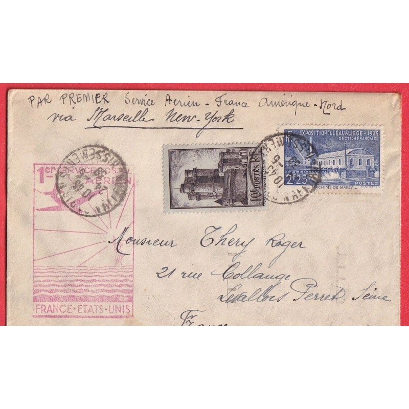 1ER VOLS FRANCE ETATS UNIS VIA MARSEILLE PARIS 1939 N°393 430