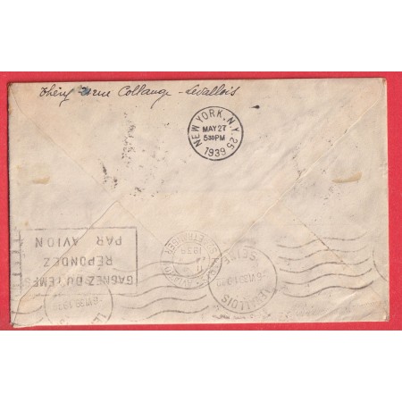 1ER VOLS FRANCE ETATS UNIS VIA MARSEILLE PARIS 1939 N°393 430