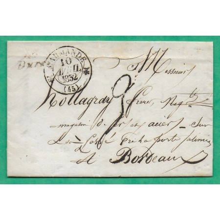 CURSIVE 45 DURAS + CAD TYPE 12 MARMANDE LOT ET GARONNE POUR BORDEAUX GIRONDE 1832 LETTRE COVER FRANCE