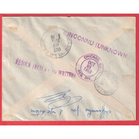 1ER VOLS FRANCE ETATS UNIS PARIS CHICAGO 1953 RECOMMANDE ST REMY PROVENCE AIR FRANCE