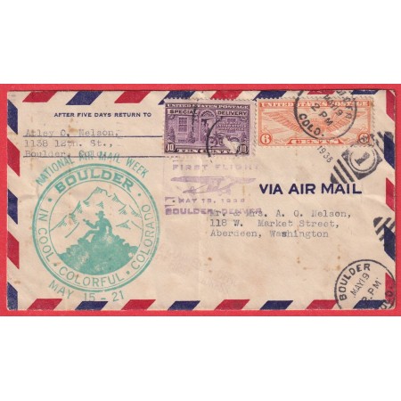 1ER VOLS BOULDER DENVER ETATS UNIS 1938 AVION