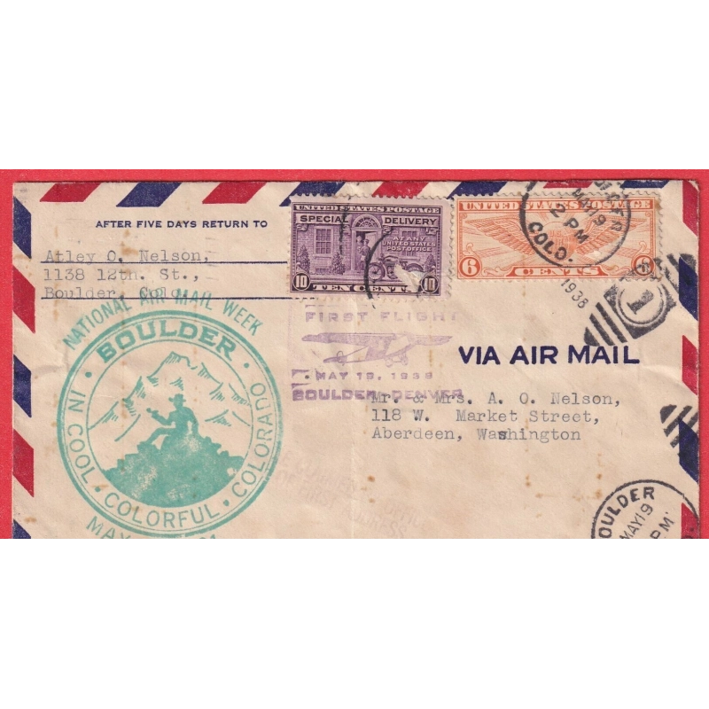 1ER VOLS BOULDER DENVER ETATS UNIS 1938 AVION