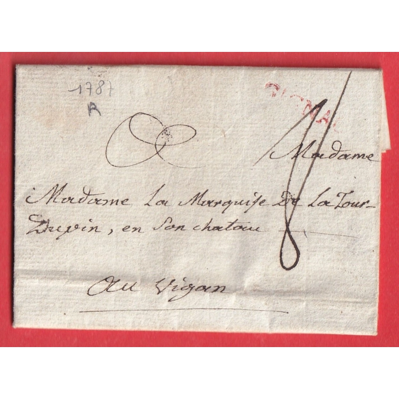 MARQUE GIGNAC EN ROUGE LN°2 1787 TEXTE ST GUILHEM LE DESERT LE VIGAN GARD INDICE 12