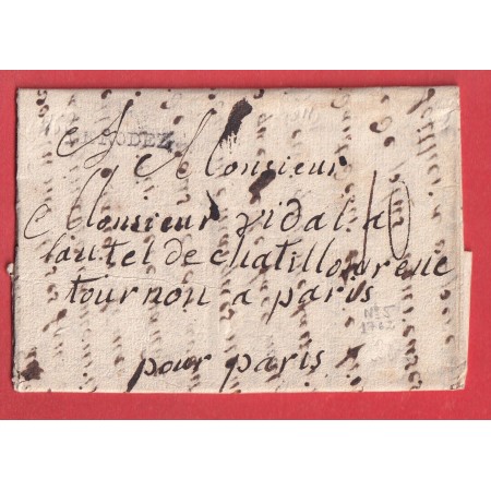 MARQUE DE RODEZ AVEYRON LN°5 1762 POUR PARIS INDICE 10 TEXTE DE FLAUJAC