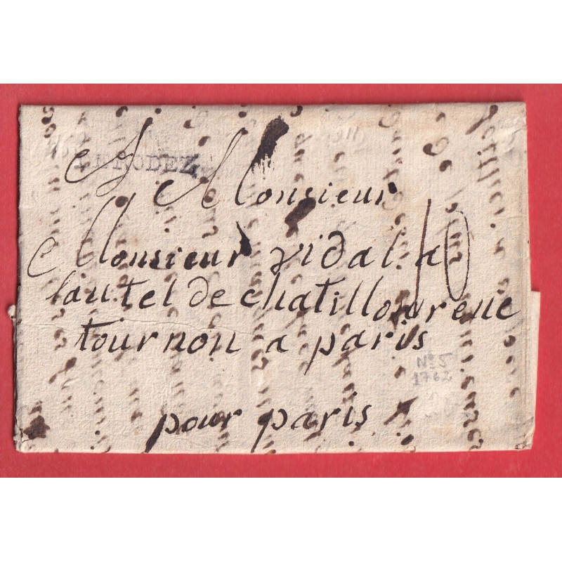 MARQUE DE RODEZ AVEYRON LN°5 1762 POUR PARIS INDICE 10 TEXTE DE FLAUJAC