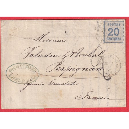 ALSACE LORRAINE N°6 RIBEAUVILLE HAUT RHIN RAPPOLDSWEILER TAXE TAMPON 2 PERPIGNAN PYRENEES ORIENTALES