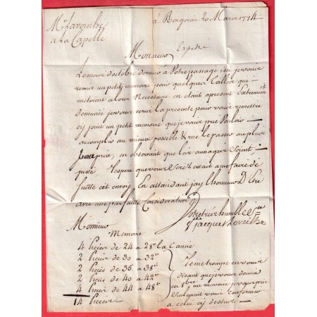 DEBOURSE MANUSCRIT VILLENEUVE D'AGEN AGENOIS LOT ET GARONNE LN°7 DEPART BERGERAC DORDOGNE INDICE 20 1774