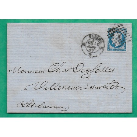 N°14 TTB PARIS LOSANGE K RETAILLE POTHION 1521 POUR VILLENEUVE SUR LOT + AMBULANT NUIT PARIS PYRENEES VERSO IND14 1860