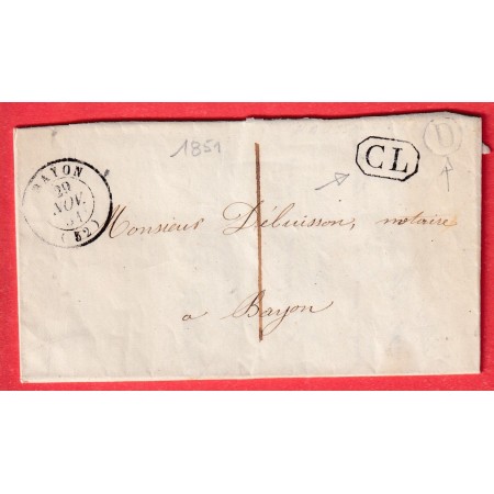 CAD TYPE 15 BAYON MEURTHE ET MOSELLE CL NOIR TAXE LOCALE 1 BOITE RURALE D HAUSSONVILLE POUR BAYON 1851