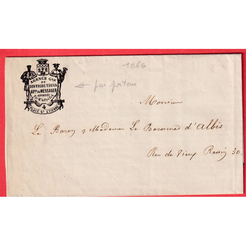 POSTE PRIVEE TOULOUSE HAUTE GARONNE 1866 SUR FAIRE PART DE DECES