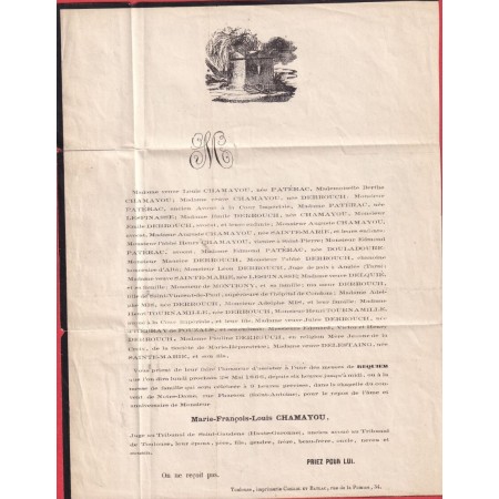POSTE PRIVEE TOULOUSE HAUTE GARONNE 1866 SUR FAIRE PART DE DECES
