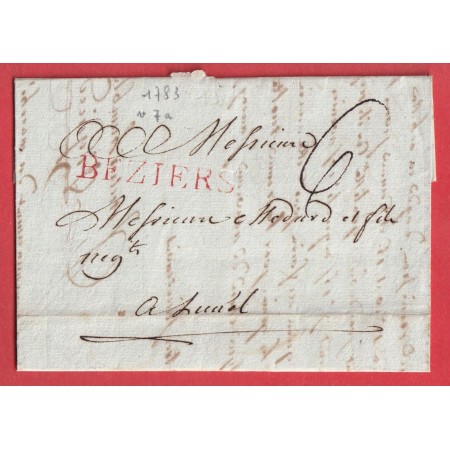 MARQUE BEZIERS HERAULT EN ROUGE LN°7A 1783 INDICE 13 LUNEL