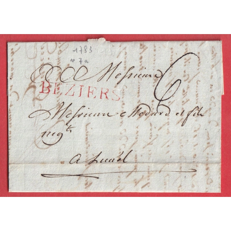MARQUE BEZIERS HERAULT EN ROUGE LN°7A 1783 INDICE 13 LUNEL